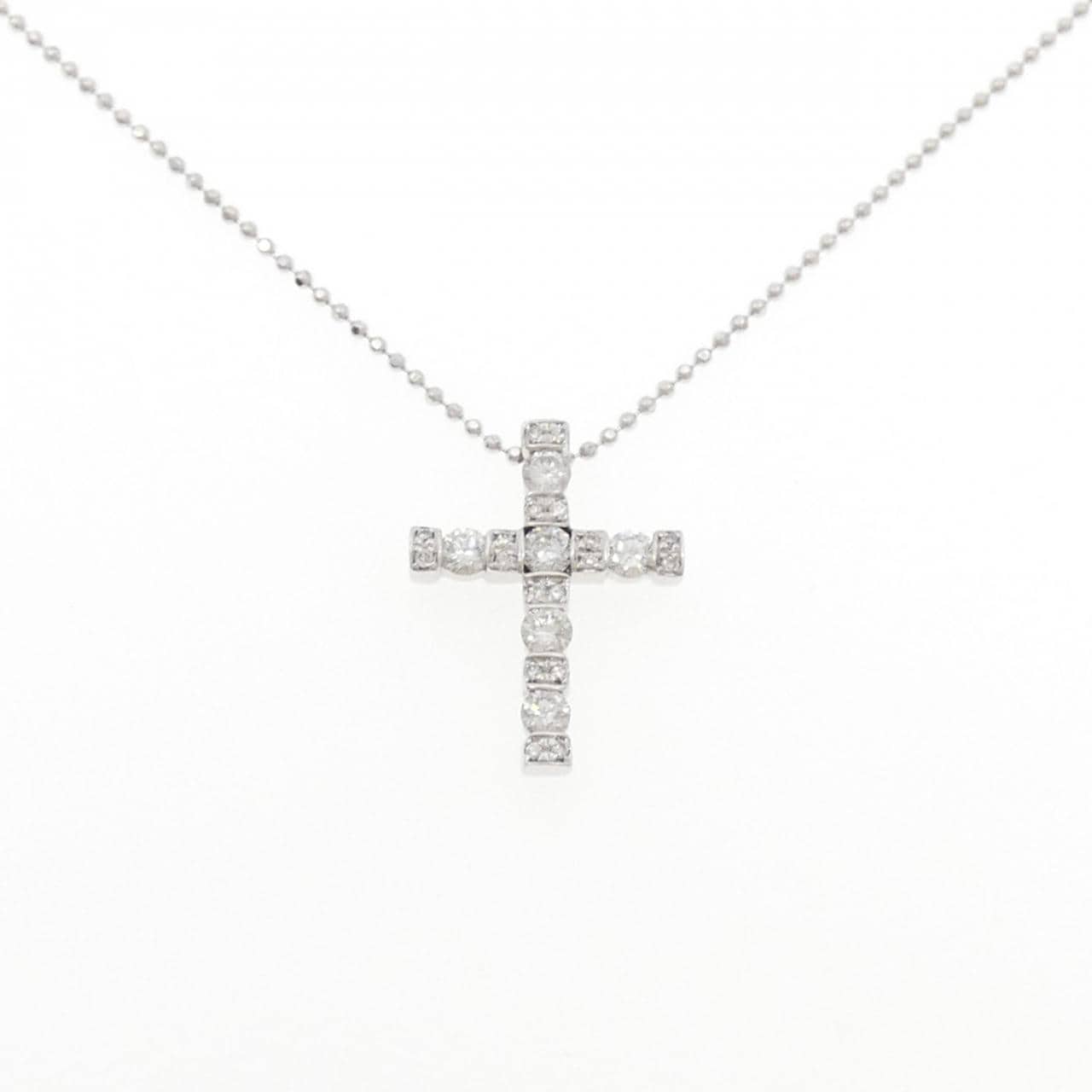 K18WG クロス ダイヤモンド ネックレス 0.72CT