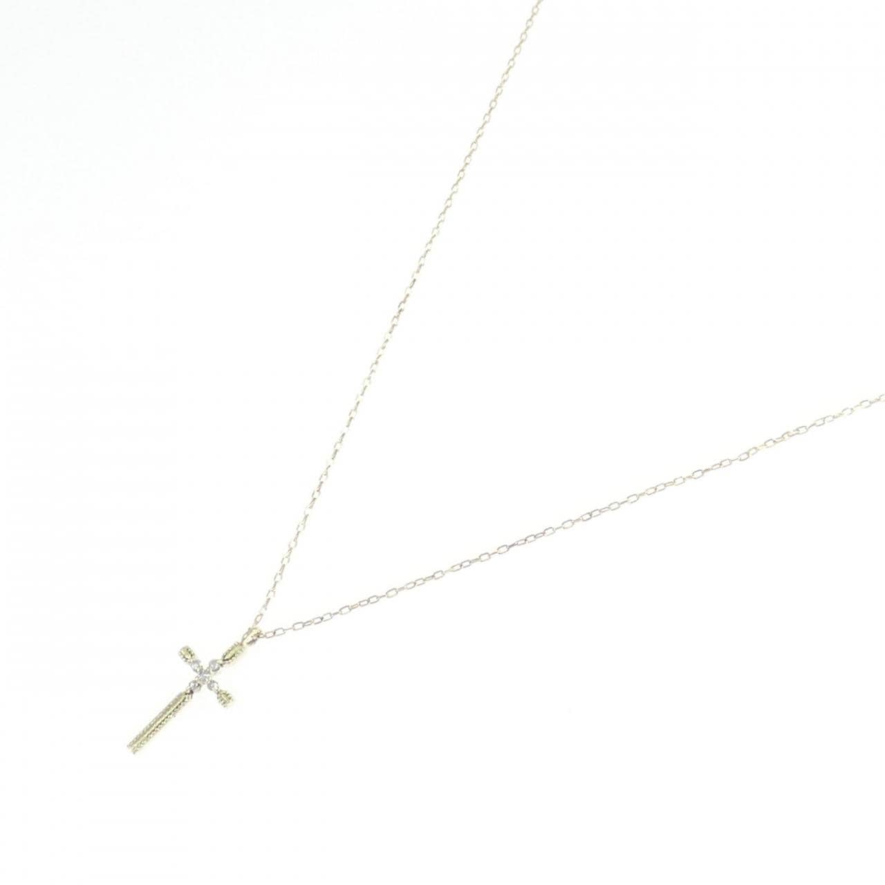 K10YG クロス ダイヤモンド ネックレス 0.02CT