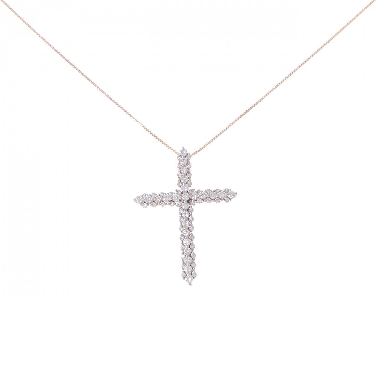 K18PG クロス ダイヤモンド ネックレス 1.25CT