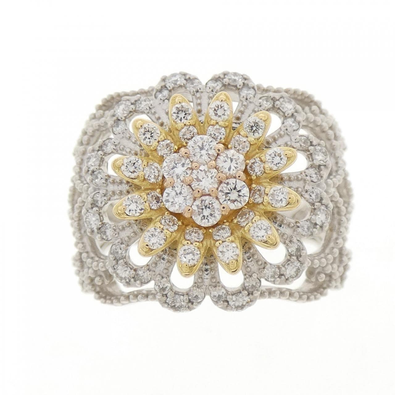 K18YG/PT900/K18PG花朵鑽石戒指0.70CT