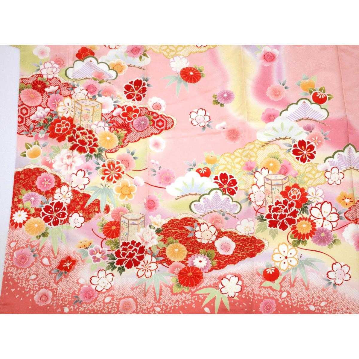 【未使用品】振袖　友禅金彩加工　刺繍入りボカシ染