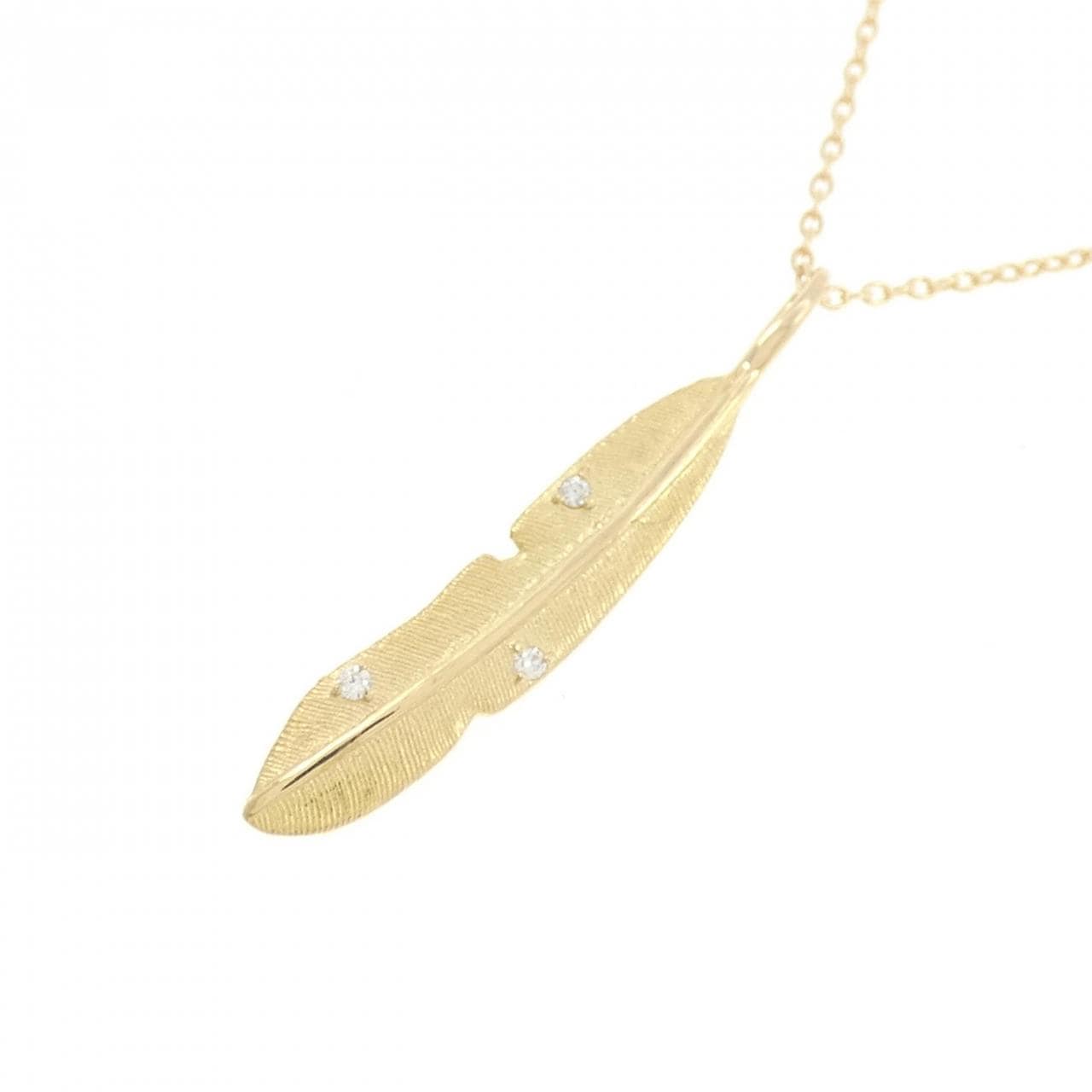 K18YG フェザー ダイヤモンド ネックレス 0.01CT