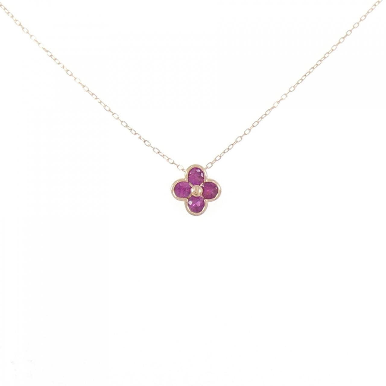 K18PG フラワー ルビー ネックレス 0.39CT