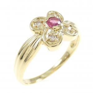 K18YG フラワー ルビー リング 0.08CT