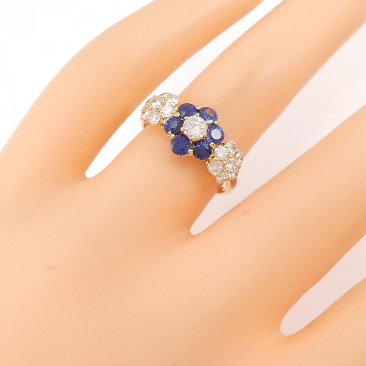 K18YG フラワー サファイヤ リング 0.80CT