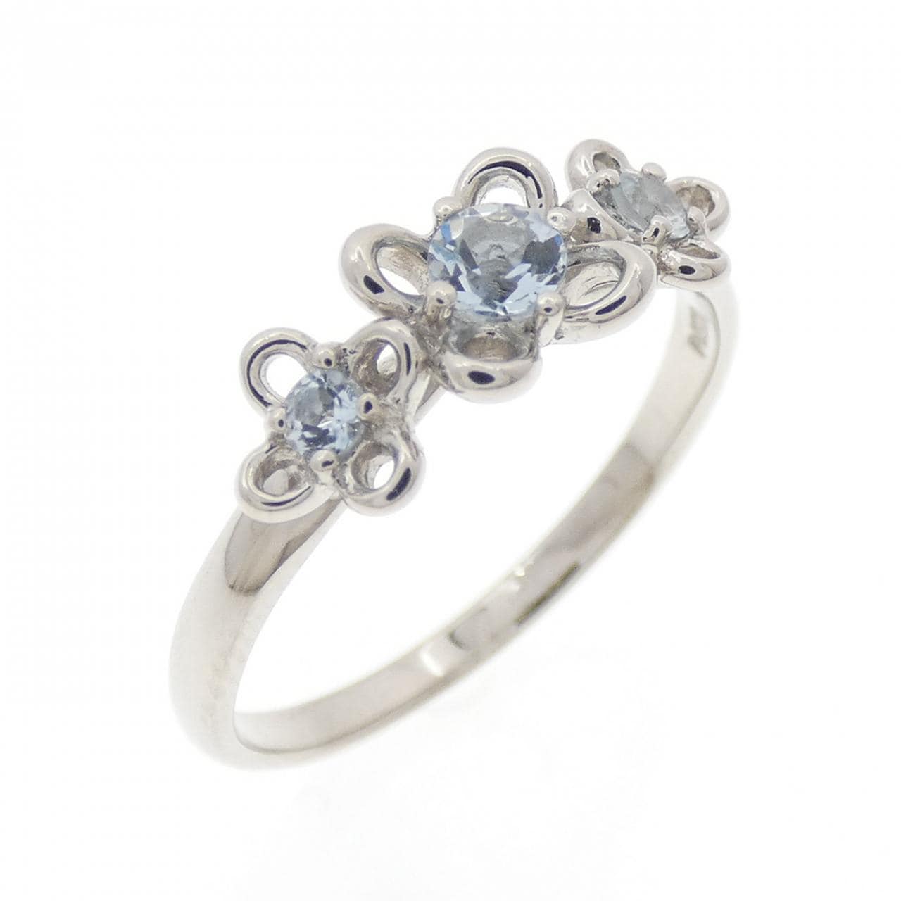 PT900 フラワー アクアマリン リング