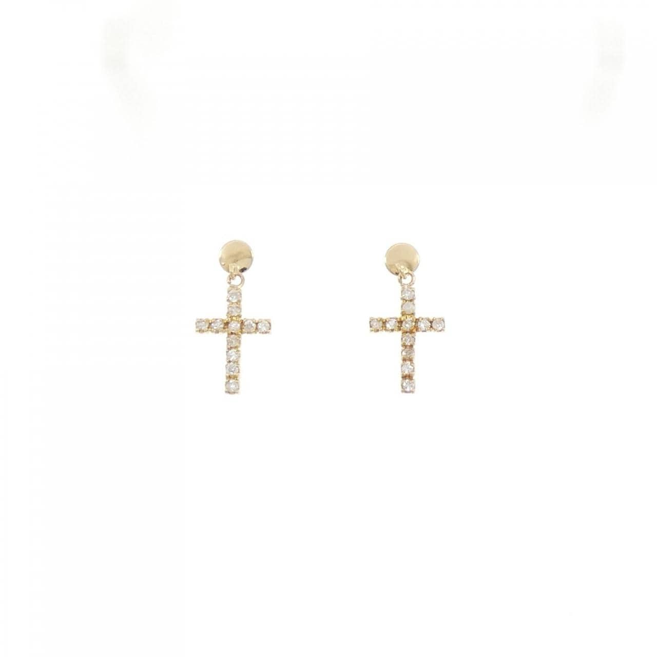 K18YG クロス ダイヤモンド ピアス 0.12CT
