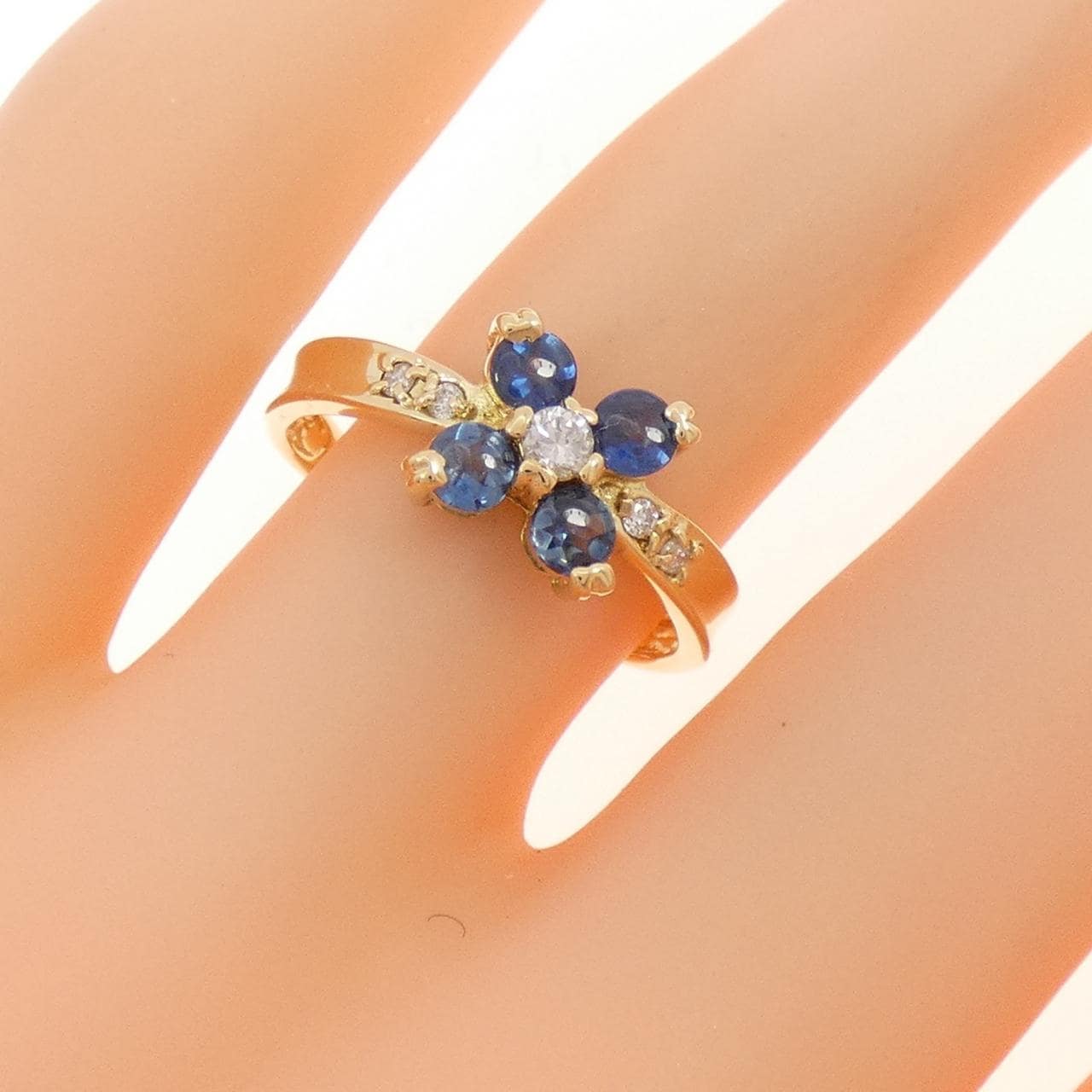K18YG フラワー サファイヤ リング