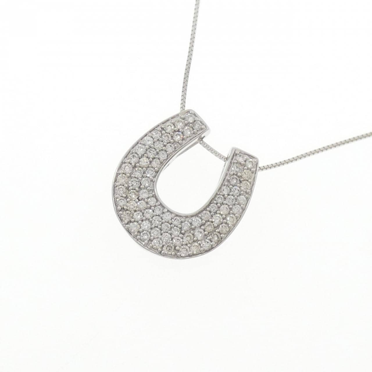 K18WG ホースシュー ダイヤモンド ネックレス 0.50CT