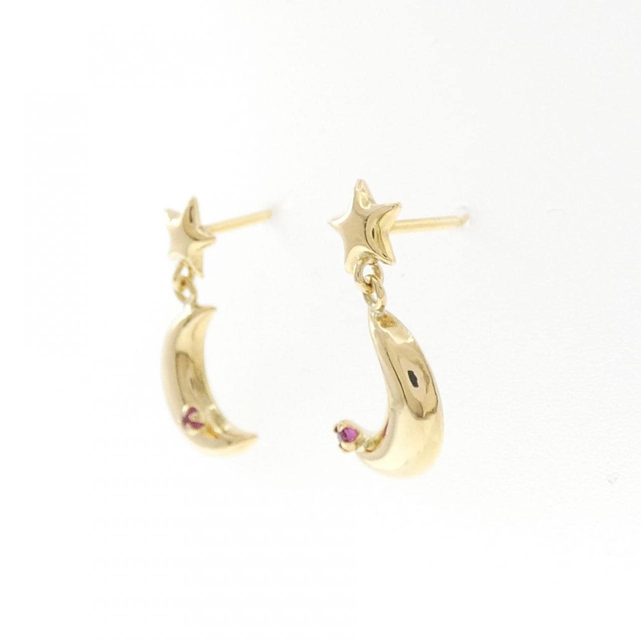 K18YG スター×ムーン ルビー ピアス