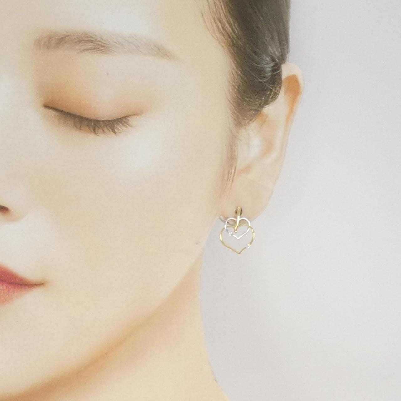 K18YG/K18WG ハート ダイヤモンド ピアス 0.07CT