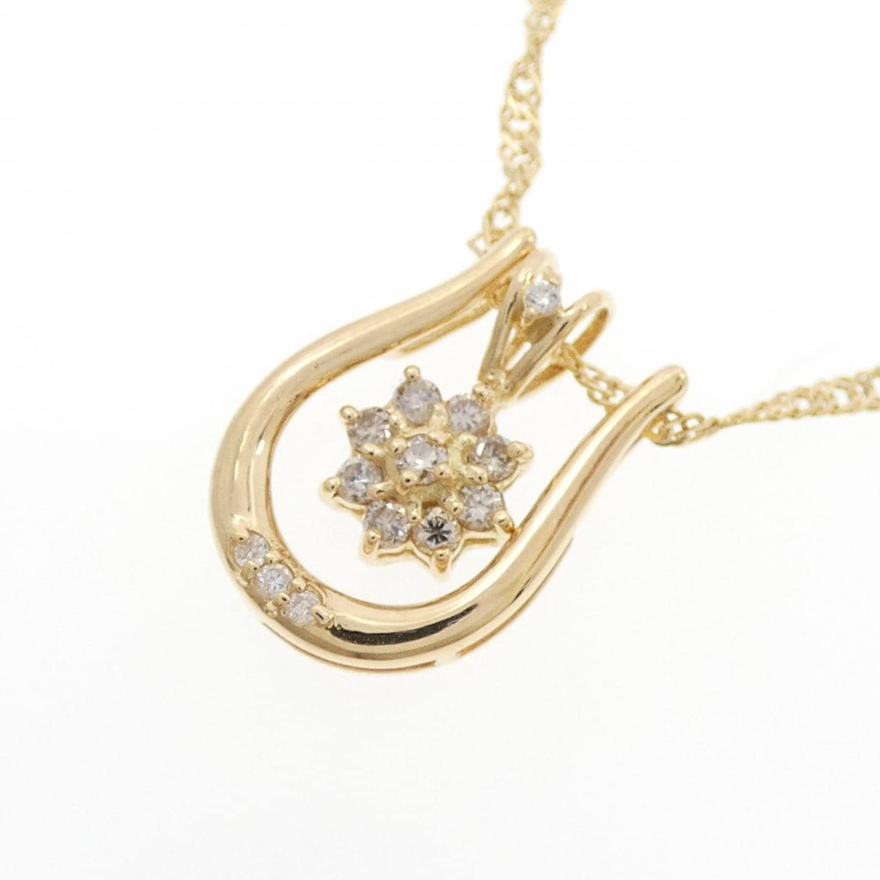 K18YG 2WAY フラワー ダイヤモンド ネックレス 0.12CT