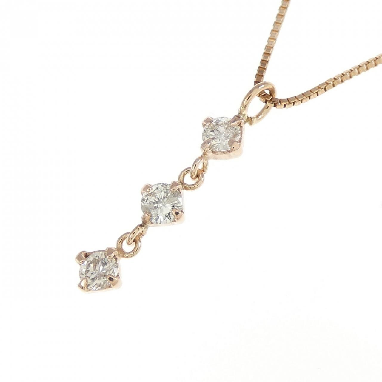 K10PG スリーストーン ダイヤモンド ネックレス 0.15CT