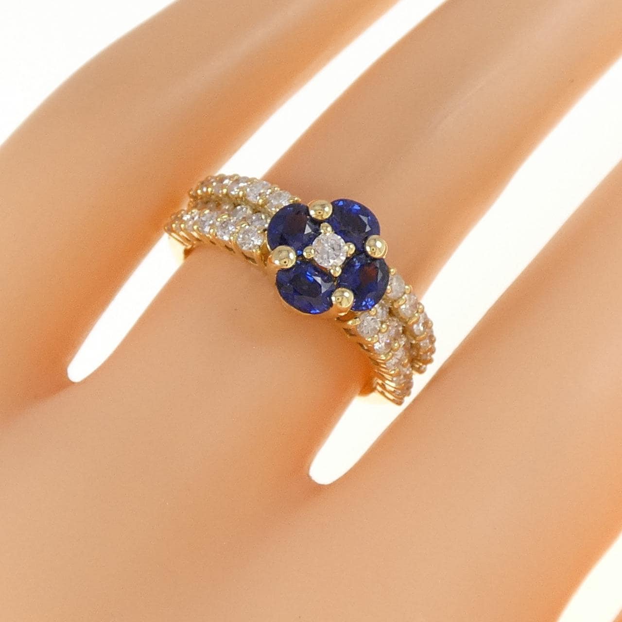 K18YG フラワー サファイヤ リング 1.00CT