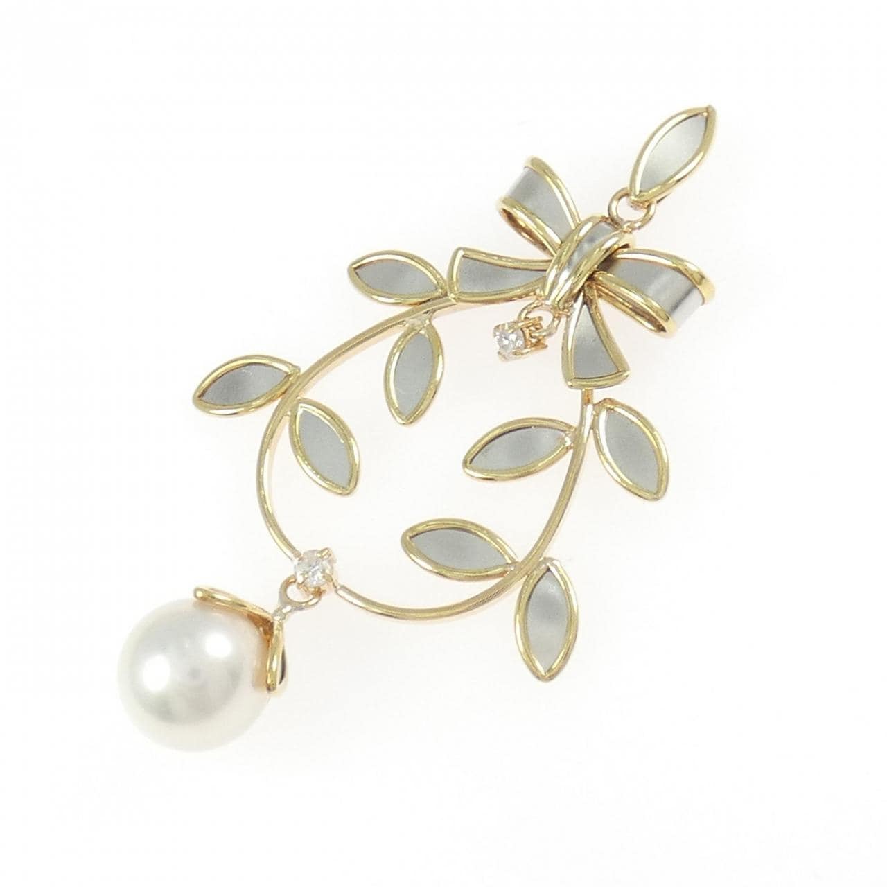 K18YG/PT850 アコヤパール ペンダント 7.6mm