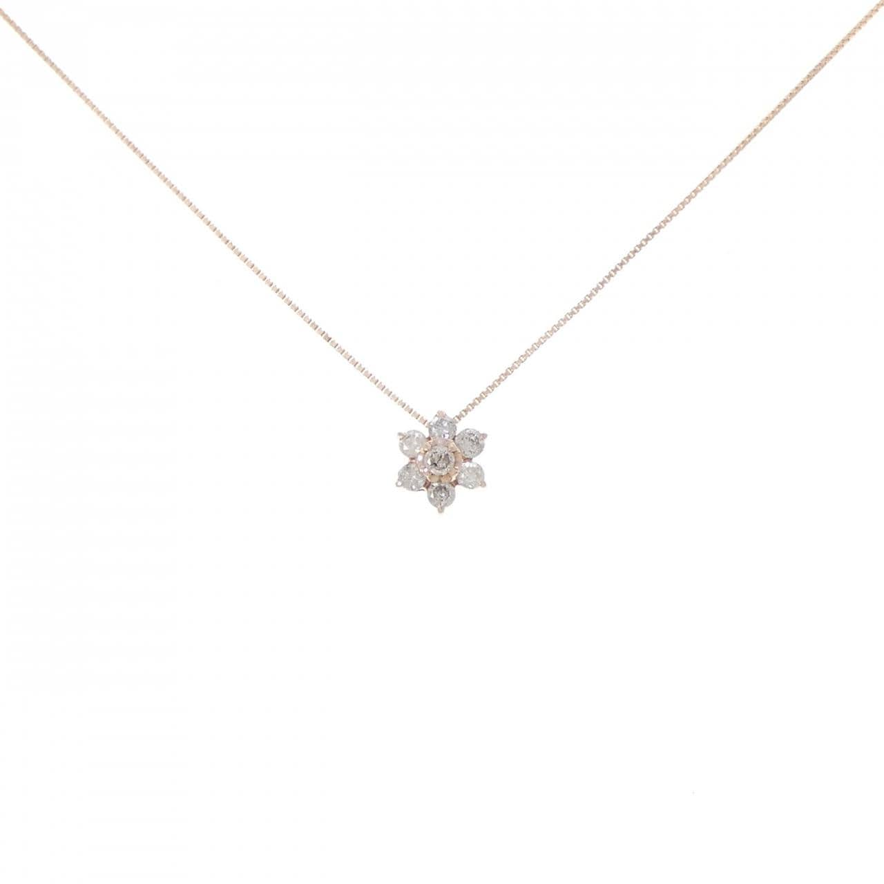 K10PG フラワー ダイヤモンド ネックレス 0.20CT