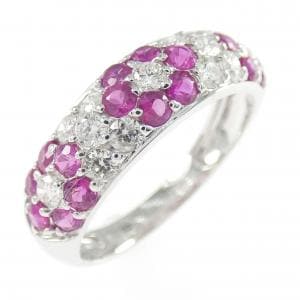 K18WG フラワー ルビー リング 0.78CT