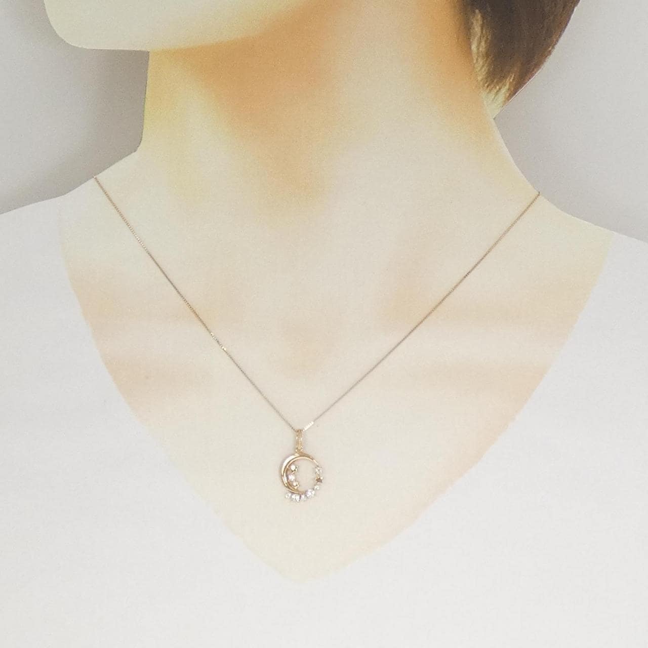 K18PG ムーン×スター ダイヤモンド ネックレス 0.17CT