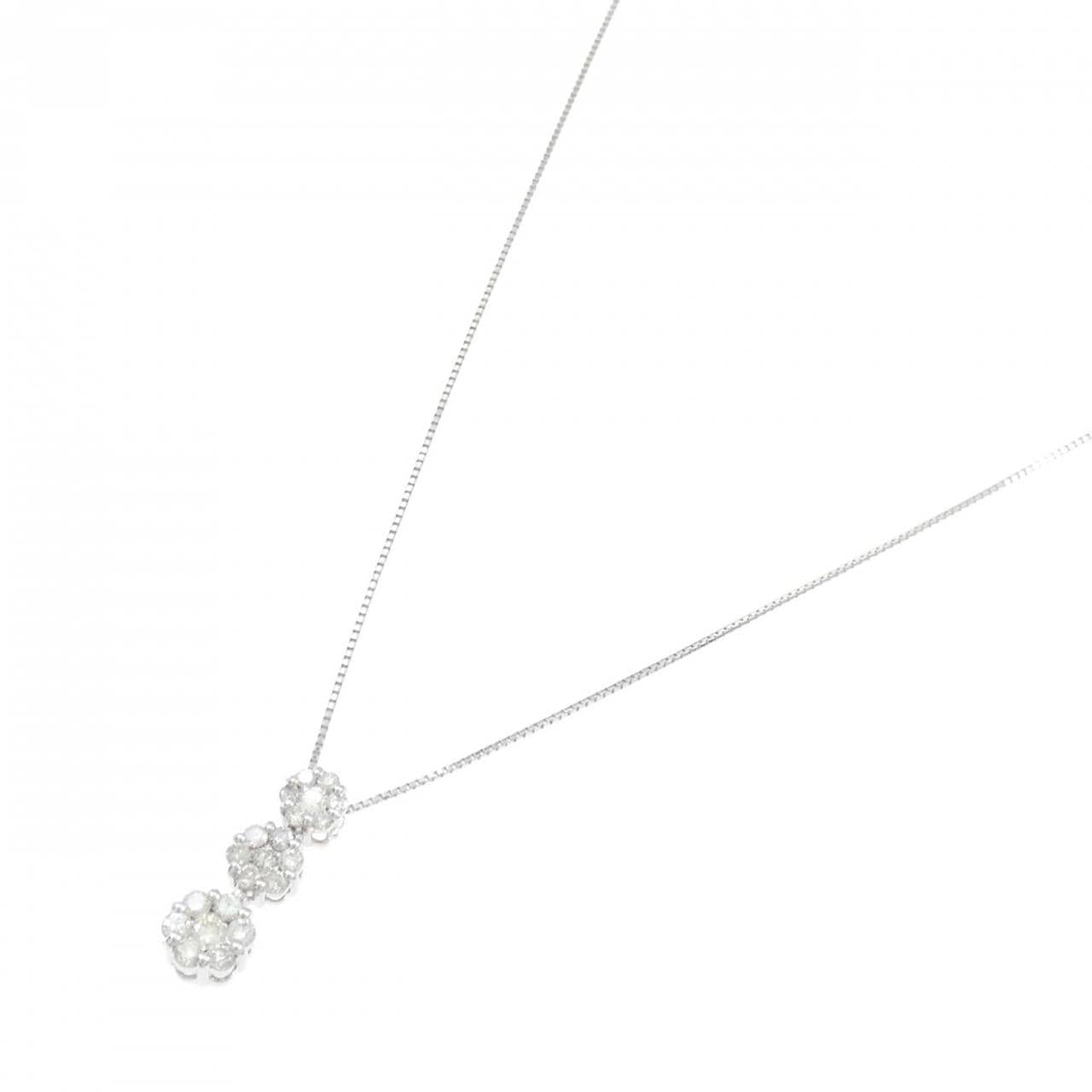 K18WG フラワー ダイヤモンド ネックレス 0.50CT