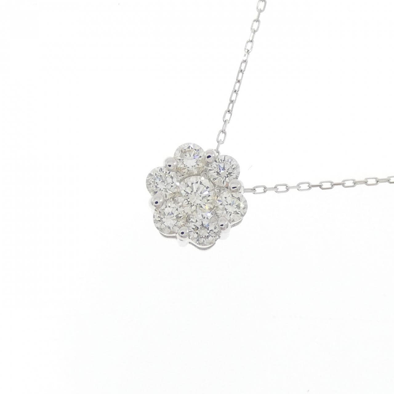 K18WG フラワー ダイヤモンド ネックレス 0.30CT