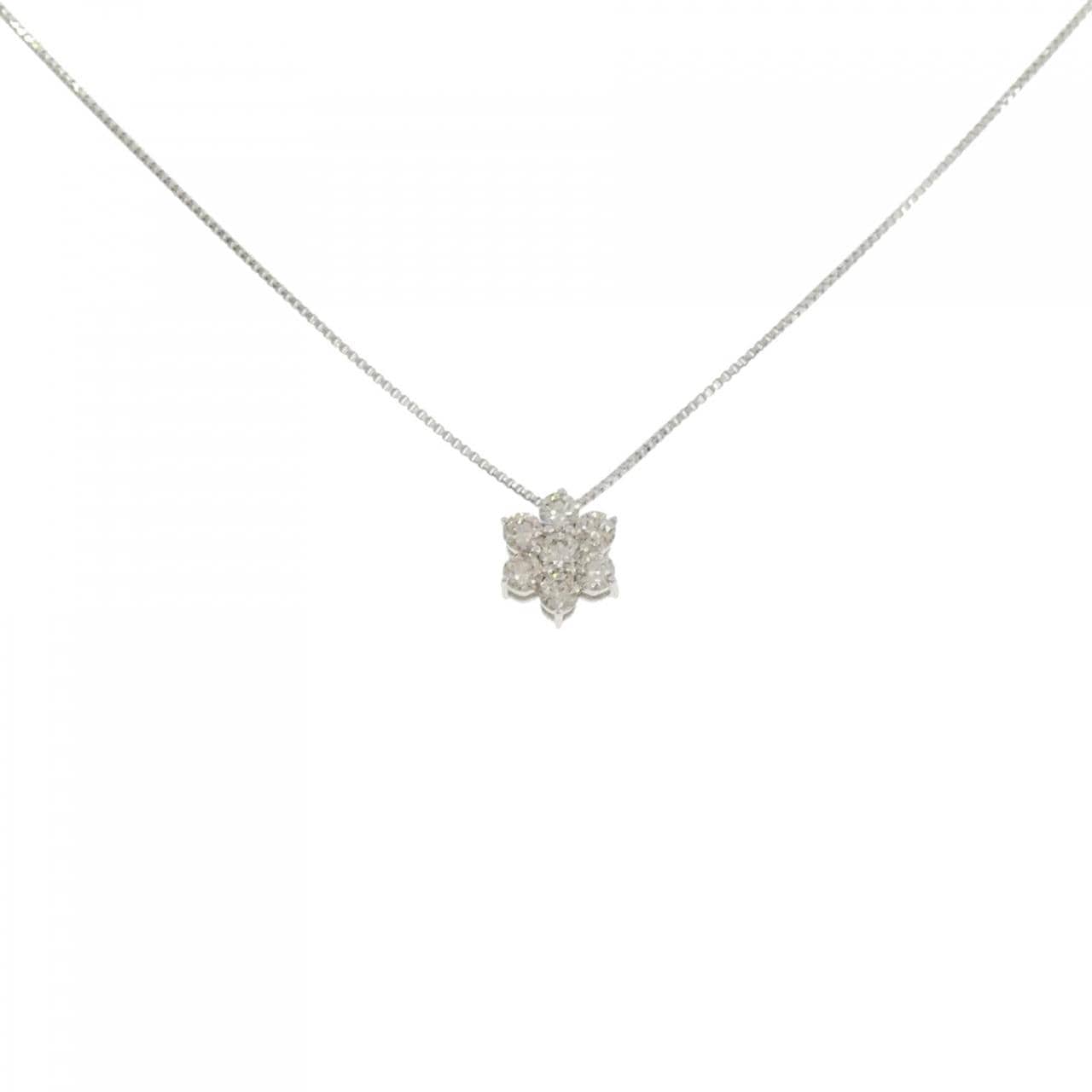 K18WG フラワー ダイヤモンド ネックレス 0.30CT