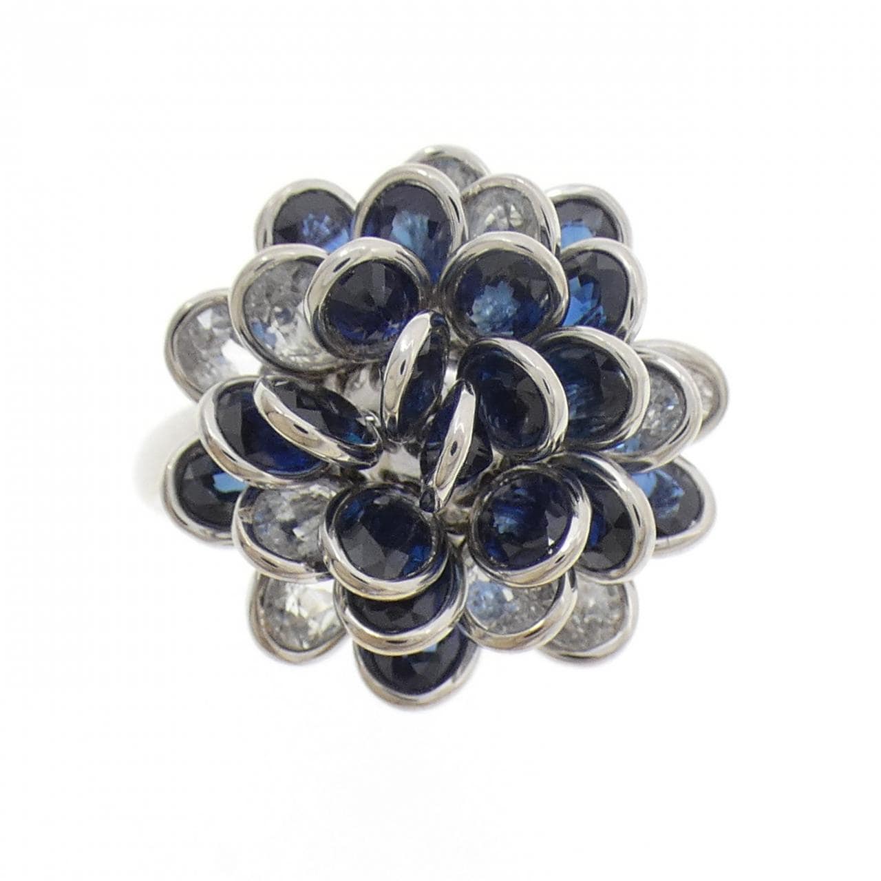 K18WG フラワー サファイヤ リング 4.64CT