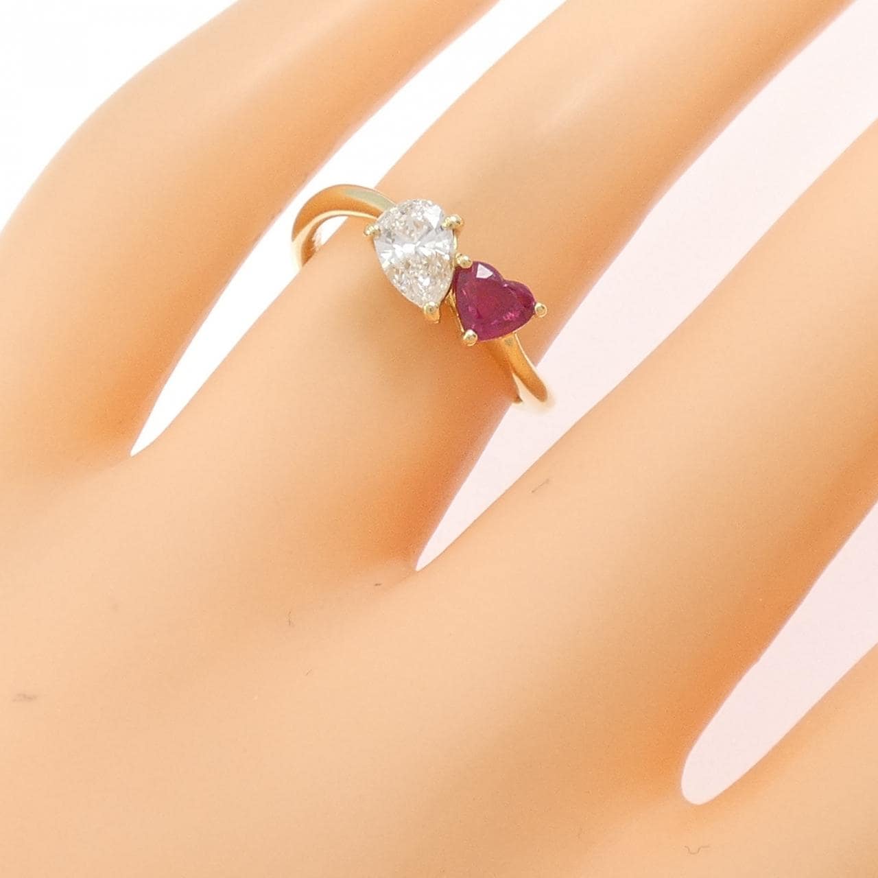 K18YG ハート ルビー リング 0.41CT