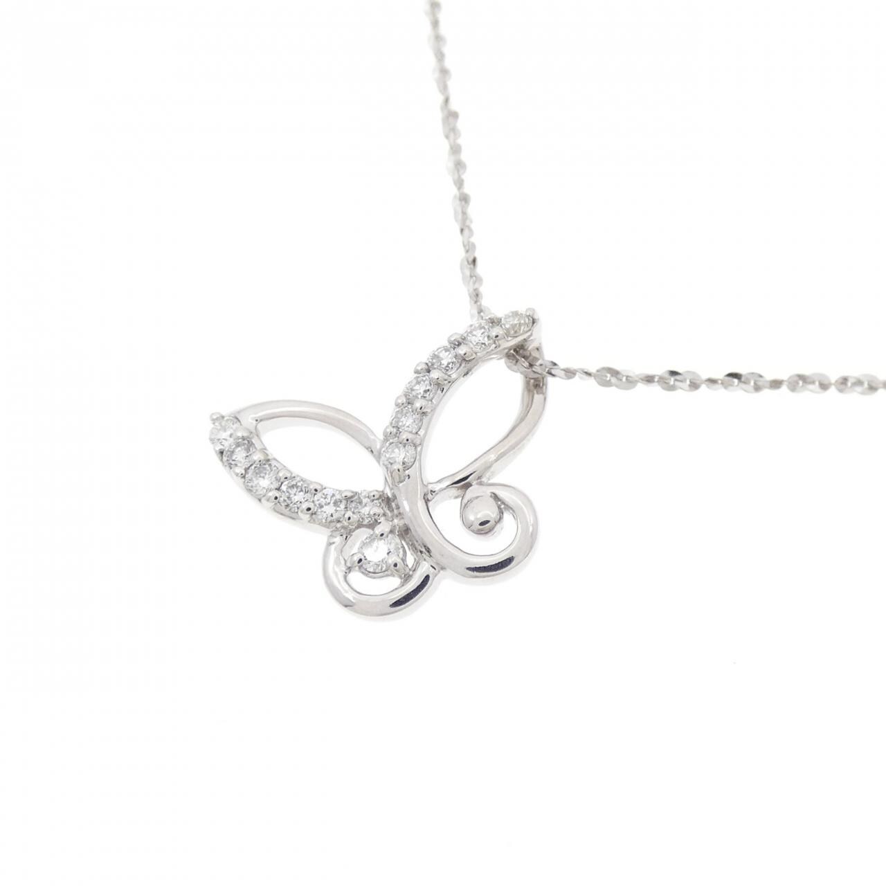 K18WG/750WG バタフライ ダイヤモンド ネックレス 0.17CT
