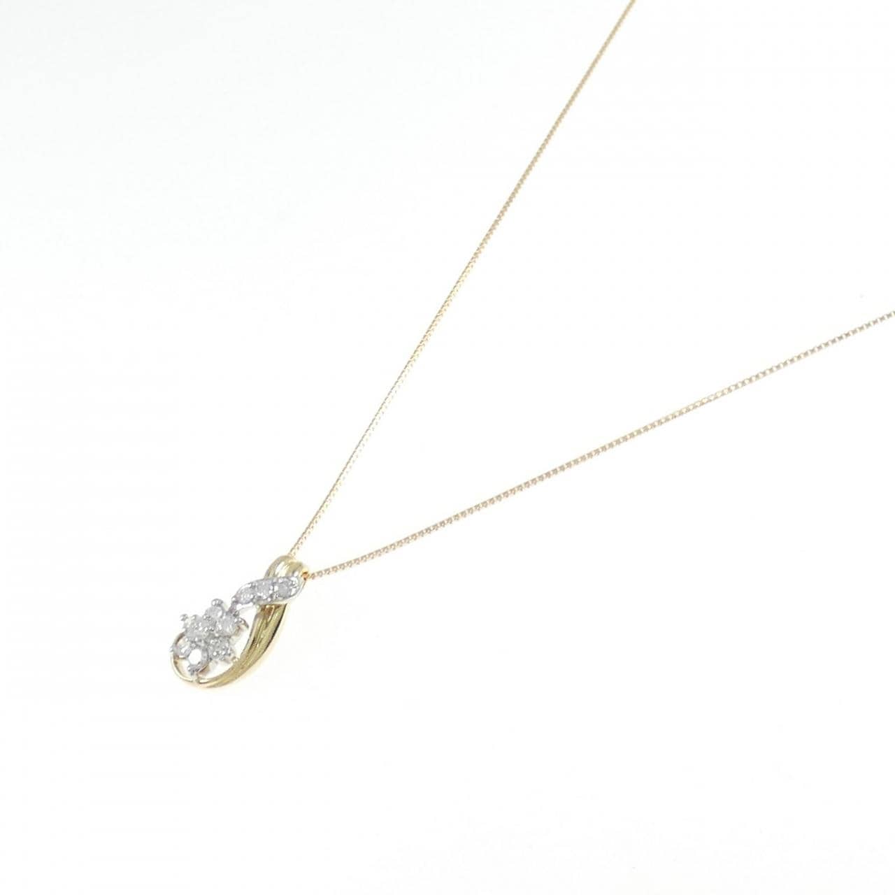 K18YG/PT Flower Diamond Necklace 0.41CT