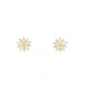 【新品】K18YG フラワー ダイヤモンド ピアス 0.40CT