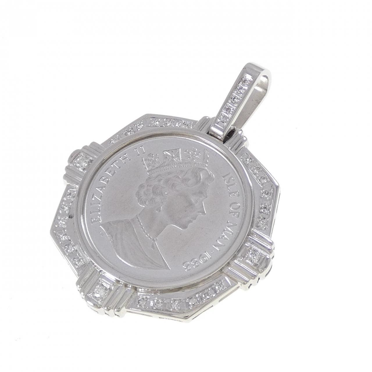 PT900(枠) ダイヤモンド コイン ペンダント 0.34CT