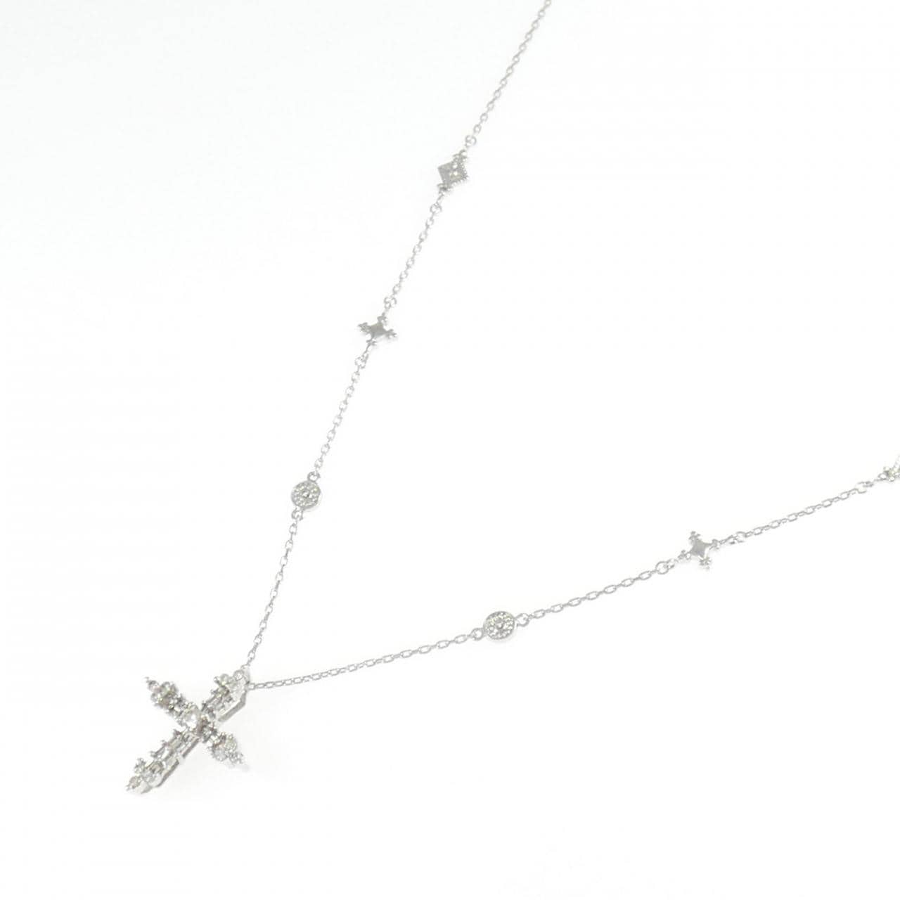 K18WG クロス ダイヤモンド ネックレス 0.21CT