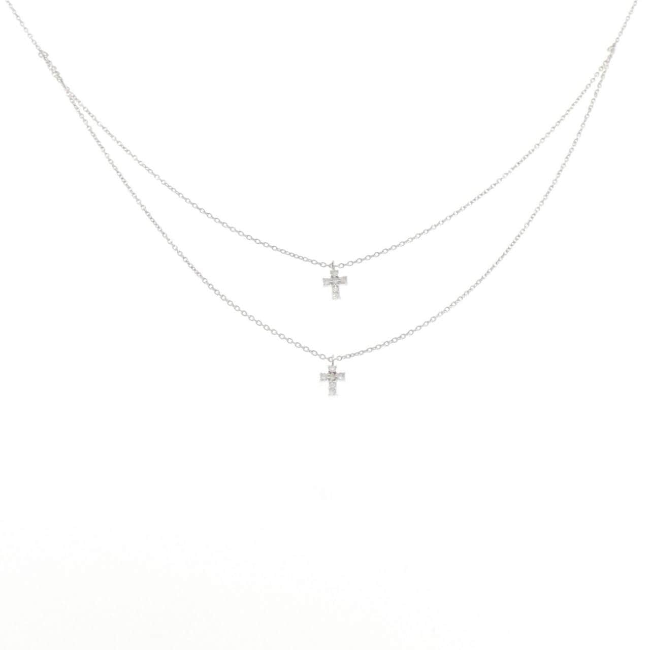 K18WG クロス ダイヤモンド ネックレス 0.12CT