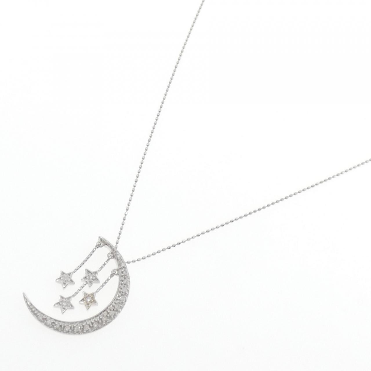 K18WG ムーン×スター ダイヤモンド ネックレス 0.20CT