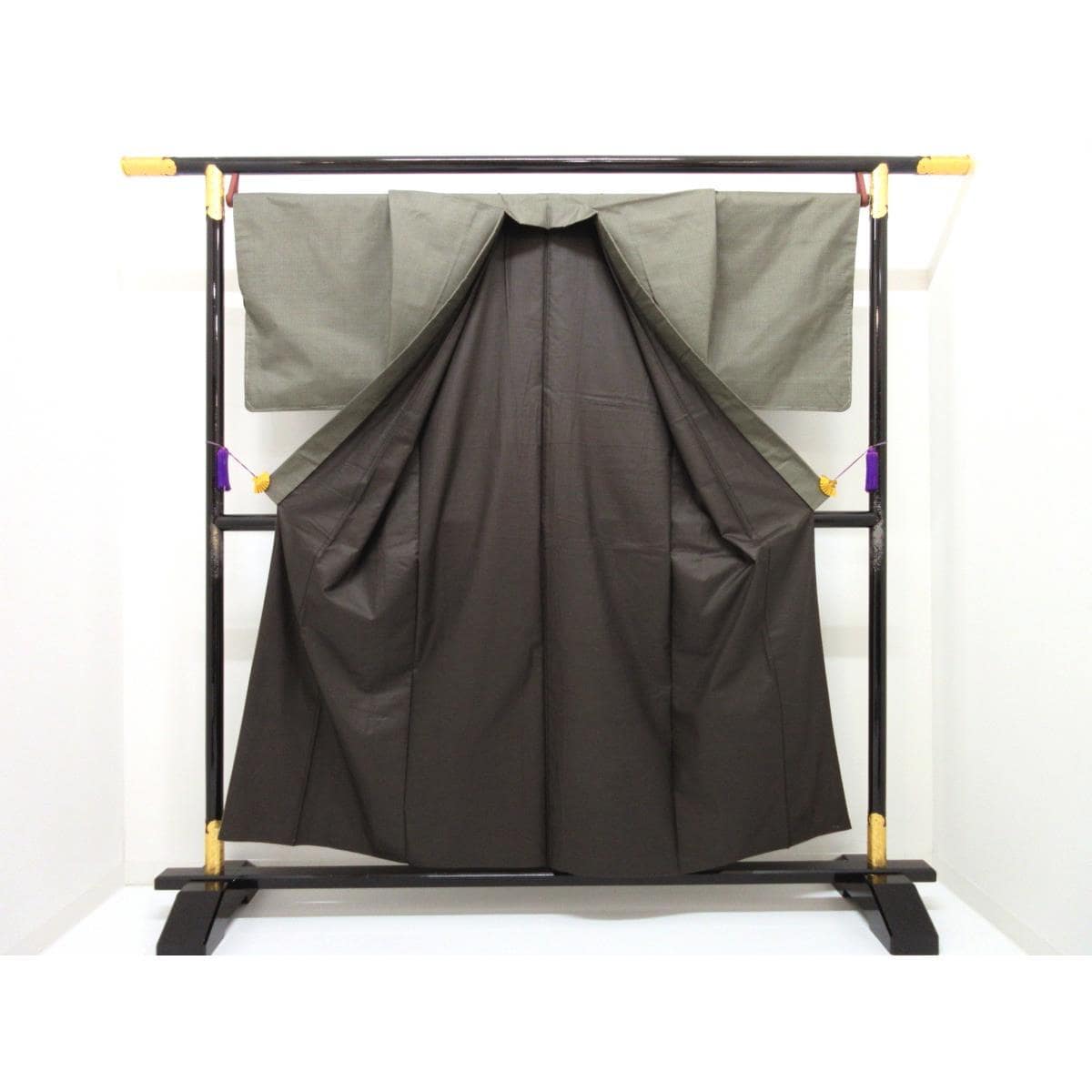 Men's pongee kimono and haori 2-piece set