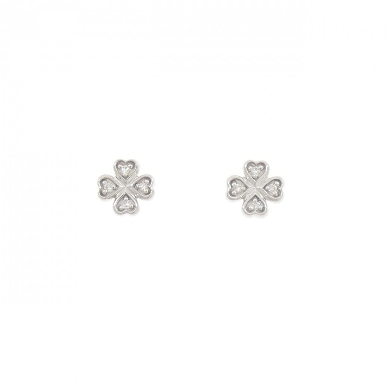 K18WG クローバー ダイヤモンド ピアス 0.04CT