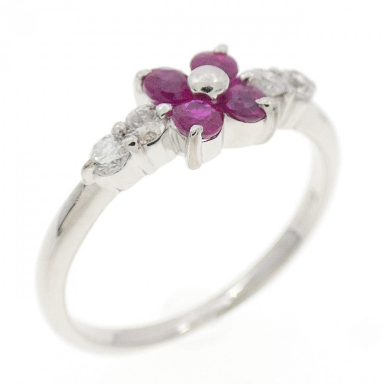 K14WG フラワー ルビー リング