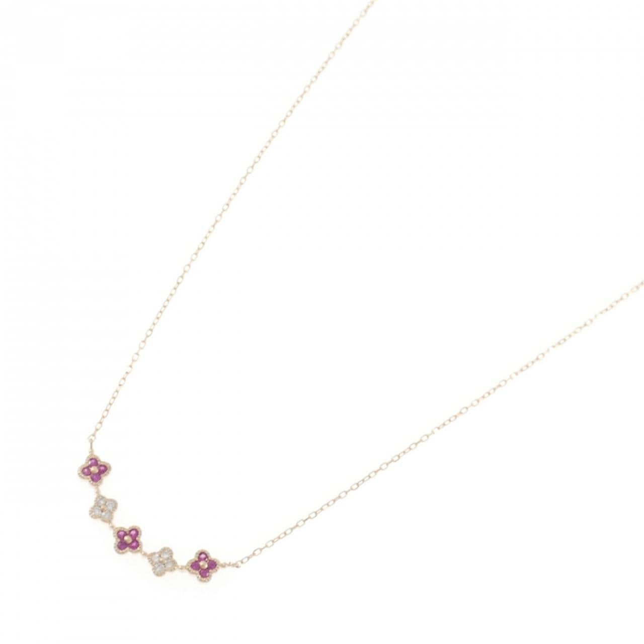 K18PG フラワー ルビー ネックレス 0.19CT