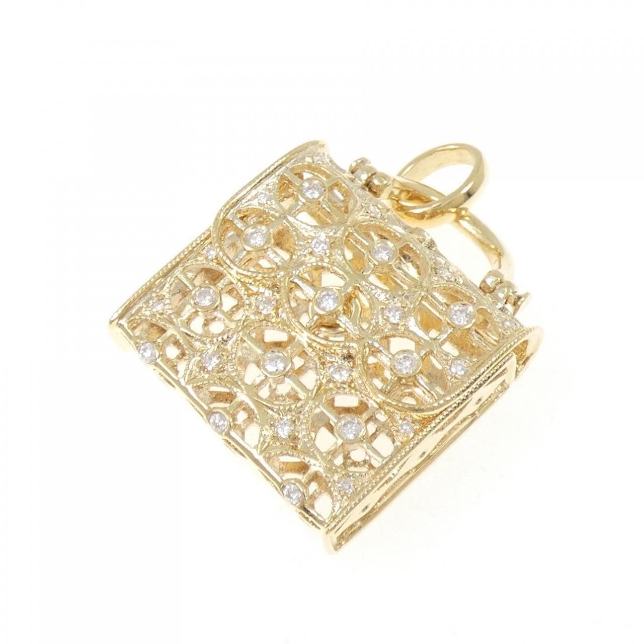 K18YG バッグ ダイヤモンド ペンダント 0.25CT