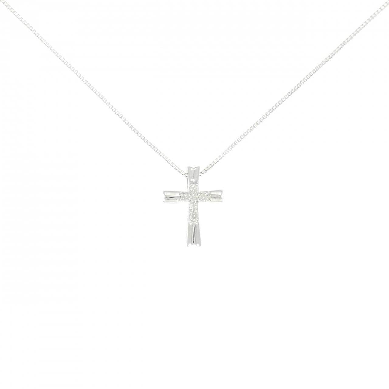 K10WG クロス ダイヤモンド ネックレス 0.04CT