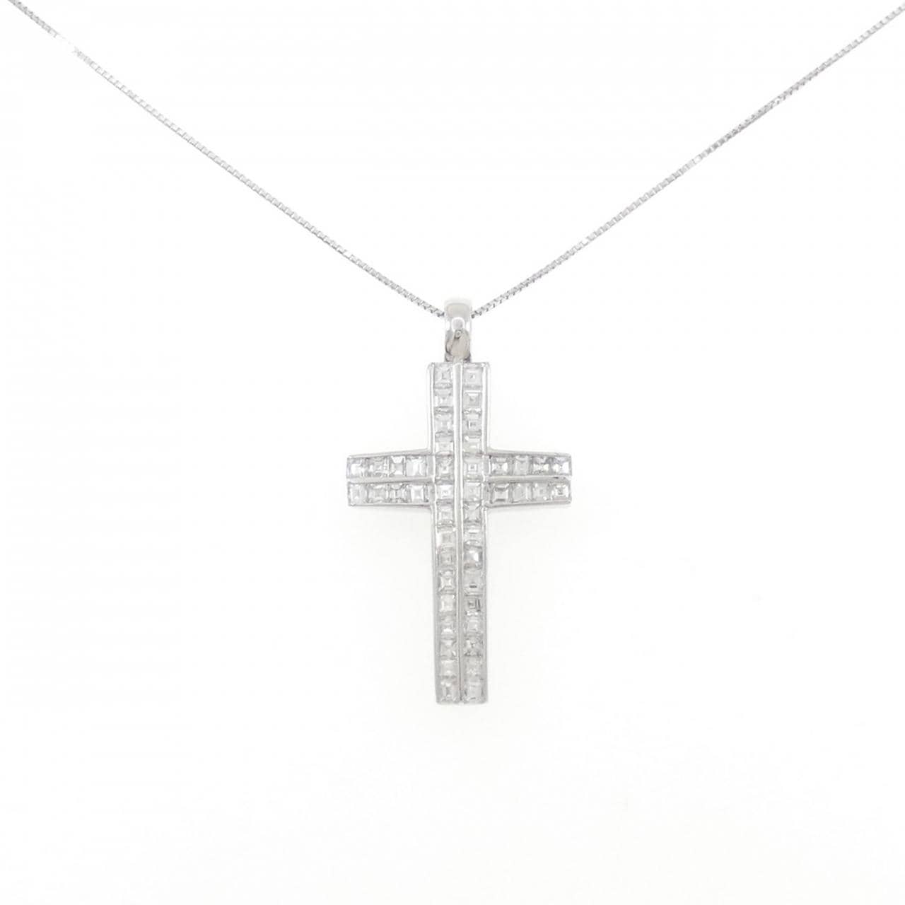 750WG/K18WG クロス ダイヤモンド ネックレス 2.18CT
