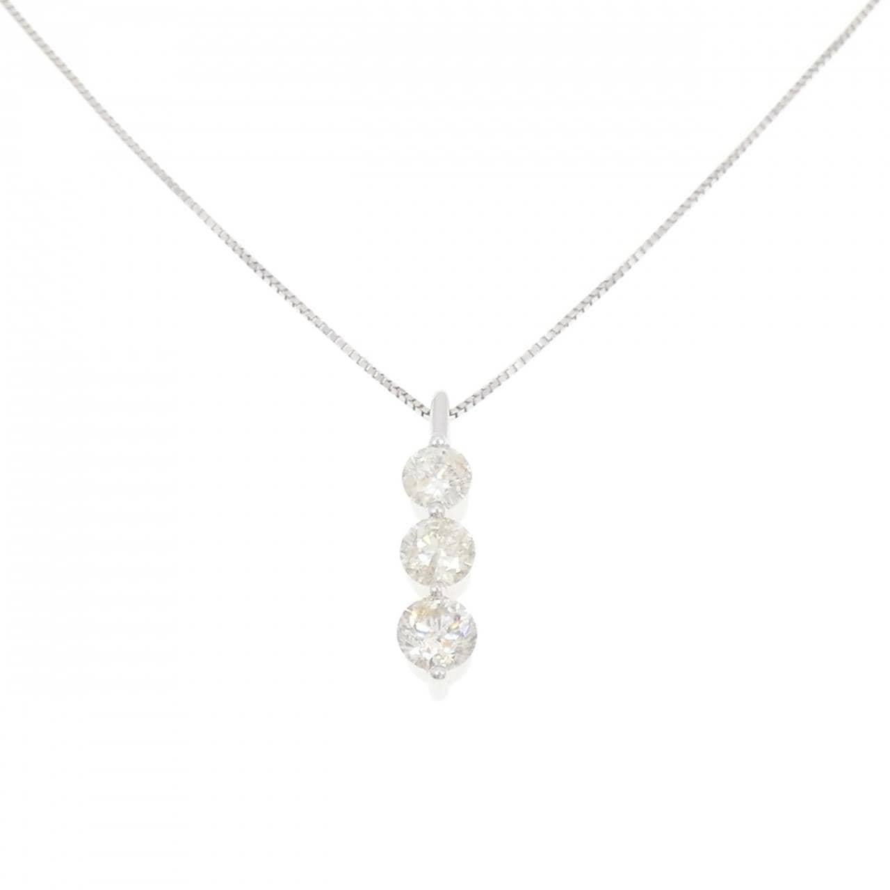 K18WG スリーストーン ダイヤモンド ネックレス 1.21CT