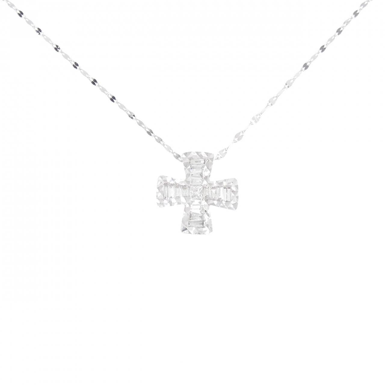 K18WG クロス ダイヤモンド ネックレス 0.20CT