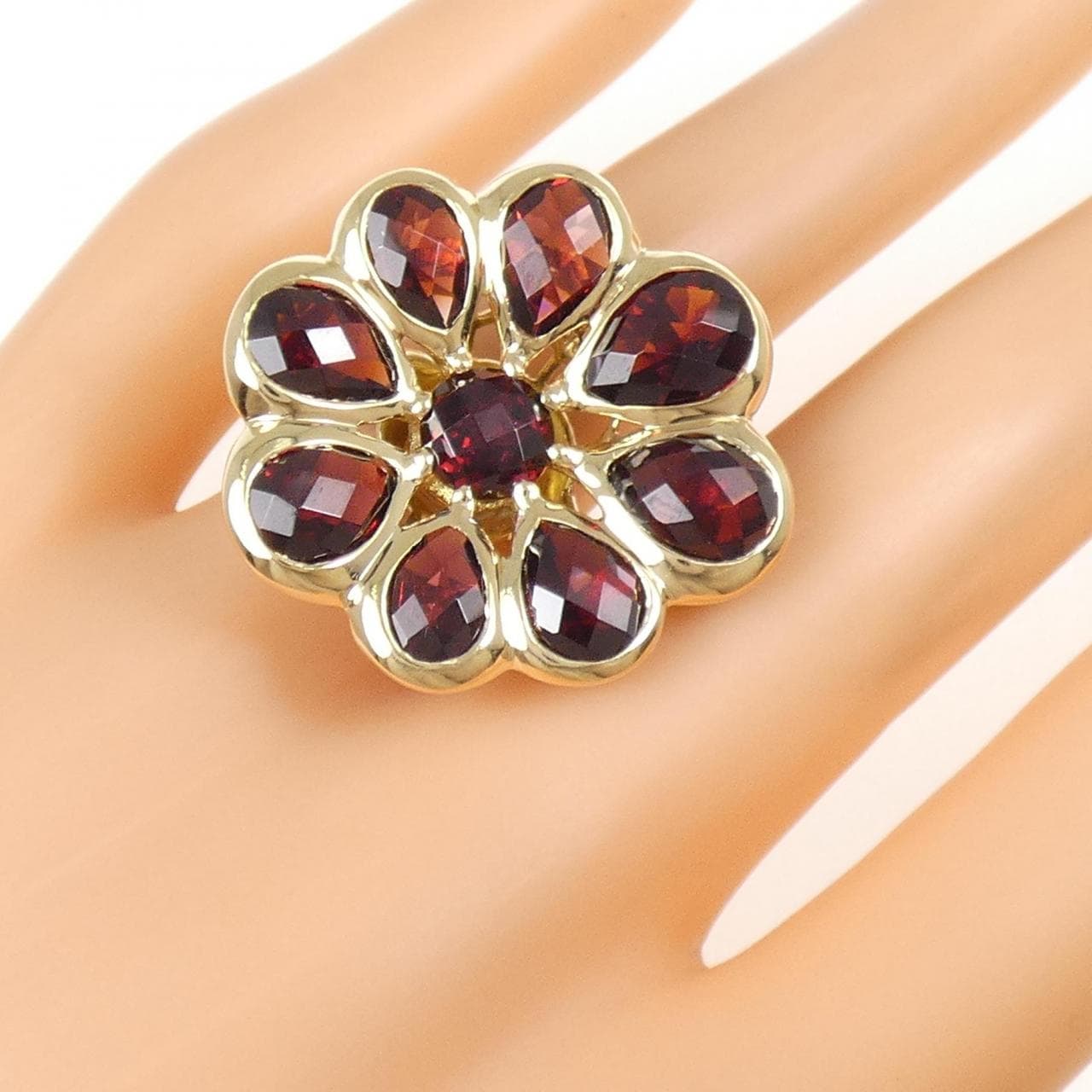 K18YG フラワー ガーネット リング 12.50CT