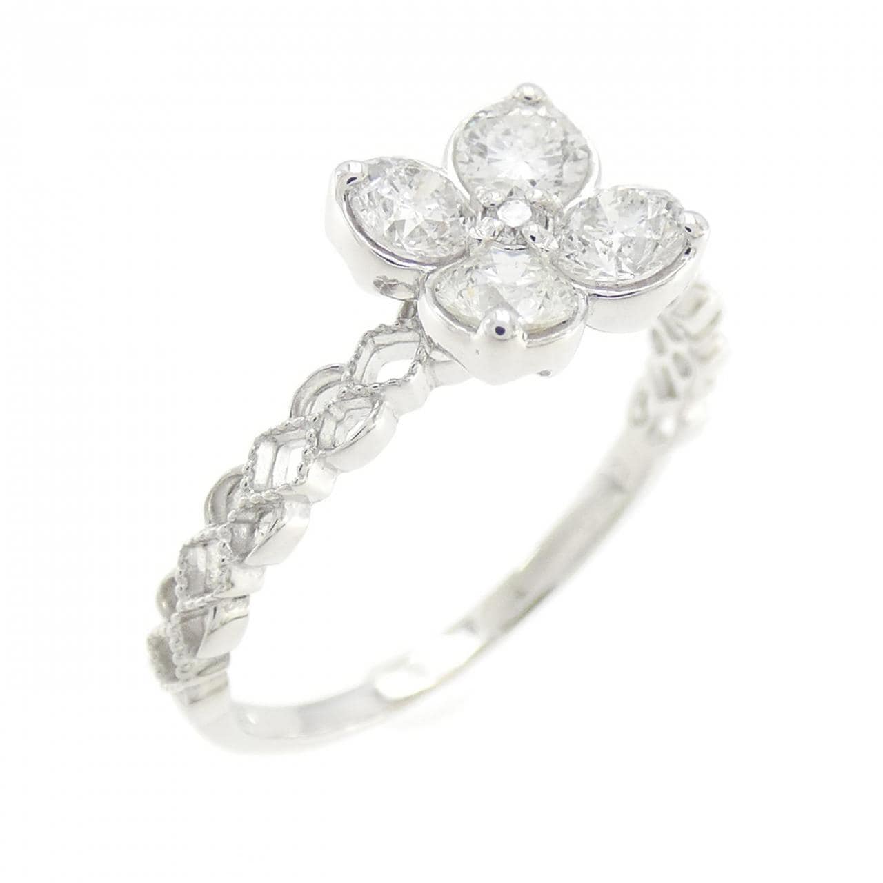 K18WG フラワー ダイヤモンド リング 0.50CT