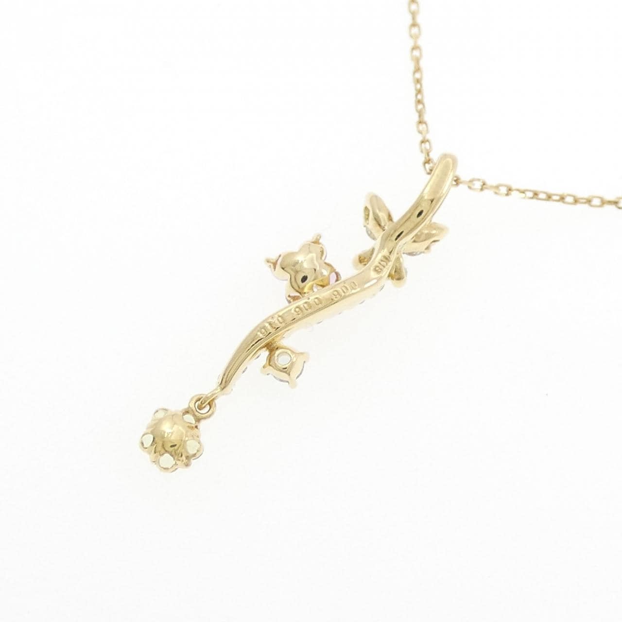 K18YG/K18WG　フラワー×バタフライ カラーストーン ネックレス