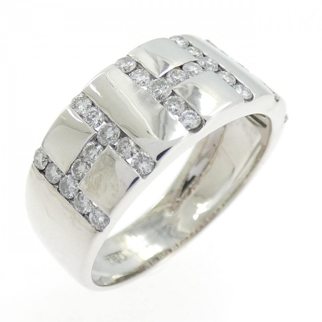 750WG イニシャルH ダイヤモンド リング 0.48CT