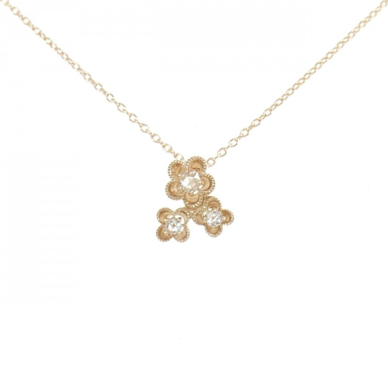 K18PG Flower Diamond Necklace 0.05CT