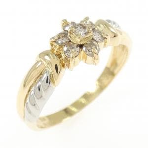 K18YG/PT900 フラワー ダイヤモンド リング 0.23CT