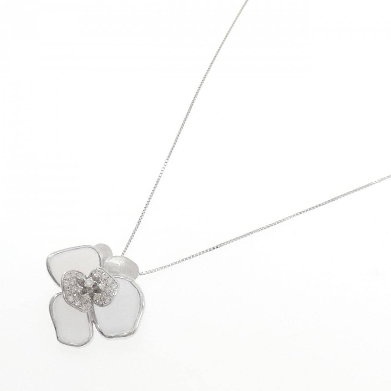 K18WG フラワー カルセドニー ネックレス 12.50CT